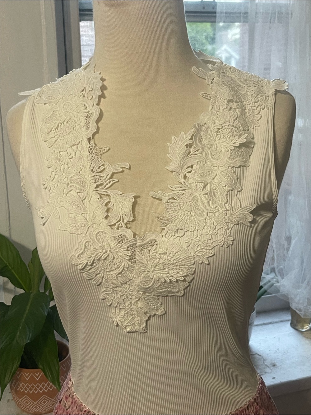Generation Love White Ribbed Lace-Trim V-Neck Camisole